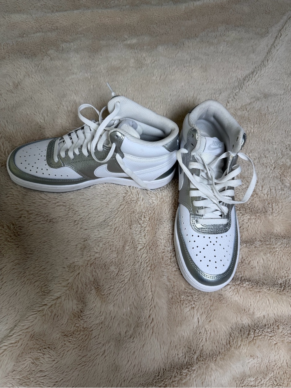 Nike Women's High-Top Sneakers in White and Silver